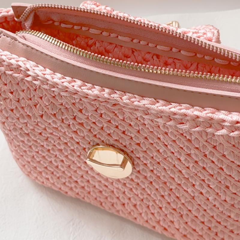 編みバッグ ショルダーバッグ パステルピンク かぎ編みバッグ ハンドメイド