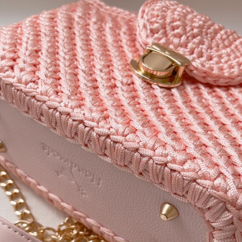 編みバッグ ショルダーバッグ パステルピンク かぎ編みバッグ ハンドメイド