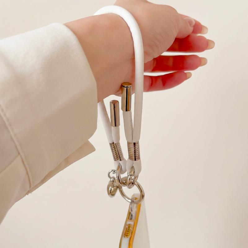 スマホストラップ レザーコードハンドストラップ ホワイトとシルバーパーツ